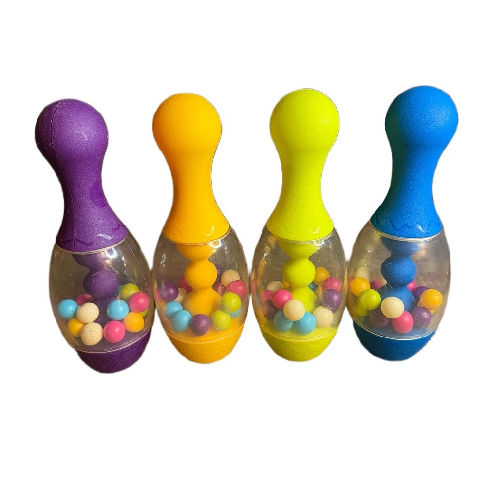 B. Toys Let's Glow Bowling Pins Set of 4 Colorful Sensory Rattle Toddler Toys